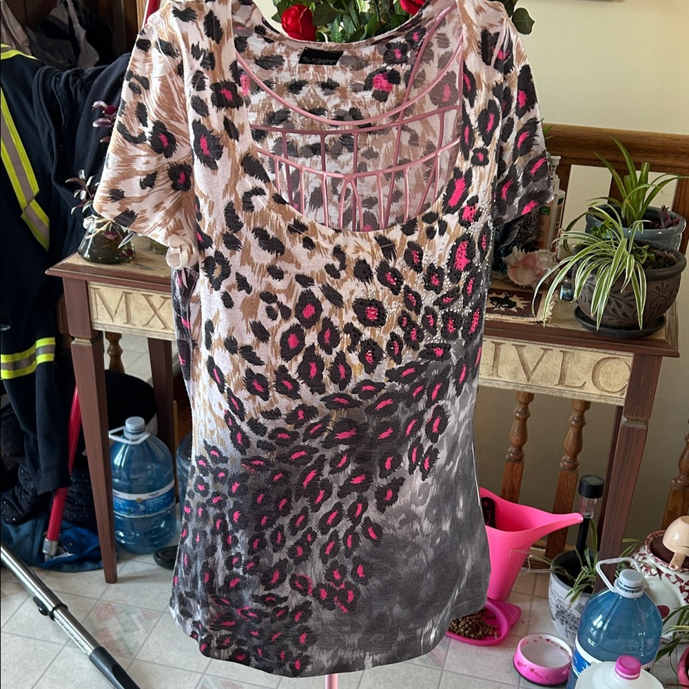 Daytrip Animal Print Top with Pink Accents